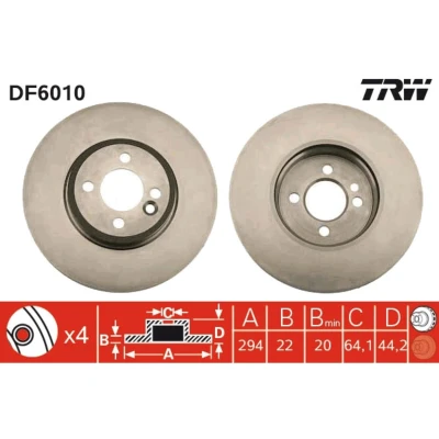 Imagen de TRW DF6010 Disco de freno 294 22 4 100 ventilado MINI: Hatchback, Cabrio, Clubman