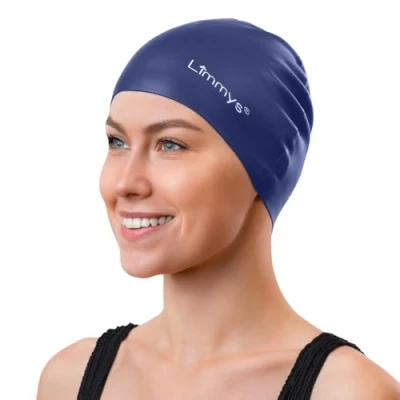 Imagen de Limmys Gorro de Natación Mujer Piscina 100% Silicona Cómodo, Elástico Gorros (Azul Oscura)