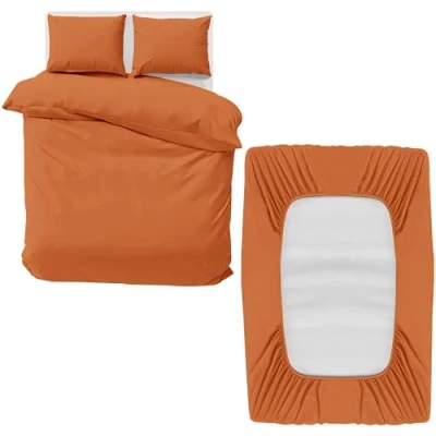 Imagen de MOONLIGHT20015 Juego de ropa cama King 4 piezas, funda edredón, sábana bajera ajustable con fundas almohada, microfibra cepillada suave, color óxido