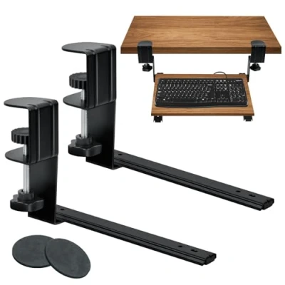 Imagen de xiruiubao Bandeja Teclado Bajo Mesa, Soporte Ordenador Mesa con Abrazadera C, Extensible Silenciosa para la Oficina, 235mm X 140mm (Negro)