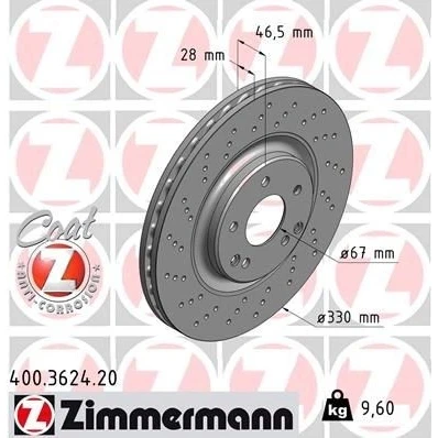 Imagen de ZIMMERMANN COAT Z 400.3624.20 Disco de freno 330 28 7/5 5 112 ventilación interna, perforado revestido altamente carbonizado