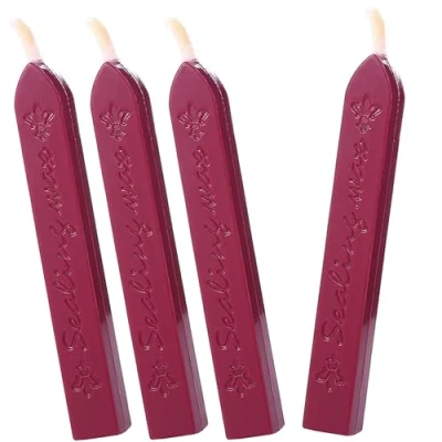 Imagen de Lacre Rojo,Sello de Cera,Lacre para Sellos,Sellando Palos Cera con Mecha,Barras Lacrar,para Invitaciones Boda,Sobres Tarjetas,Envoltura Regalos (4Piezas,Rojo Vino)