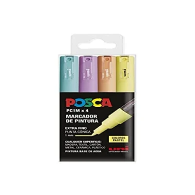 Imagen de UNI Posca Estuche de 4 Rotuladores PC1M Color Pastel Punta Cónica Extra Fino