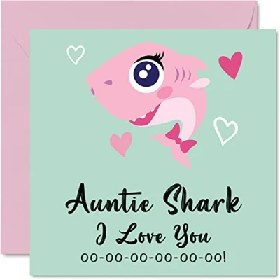 Imagen de Stuff4 Tarjetas de cumpleaños para tía Tiburón tarjeta sobrina o sobrino, feliz bebé pequeño, 145 mm x