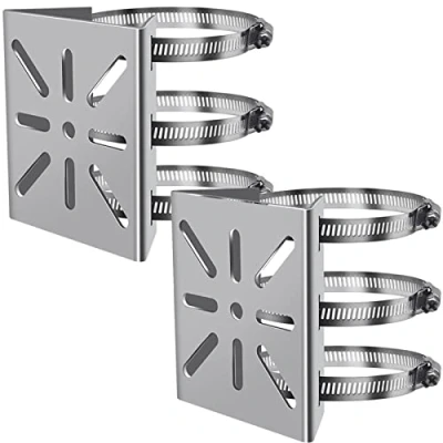 Imagen de WiTi 2PACK Soporte poste vertical para cámara seguridad,soporte esquina montaje acero inoxidable con 3 abrazaderas tubo bucle,adecuado cámaras CCTV Luces LED pared/escenario(tamaño pequeño)