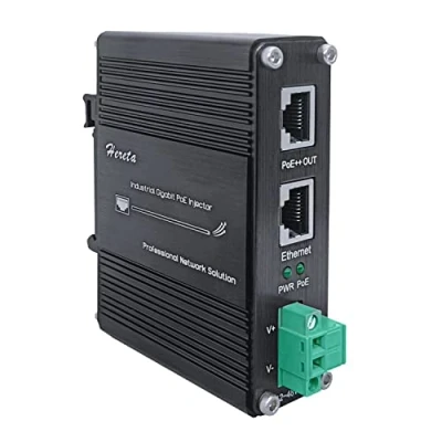 Imagen de Inyector industrial endurecido Gigabit PoE++ de 12 48 V CC con riel DIN y montaje en pared que conecta el dispositivo IEEE 802.3 PoE (95 W)