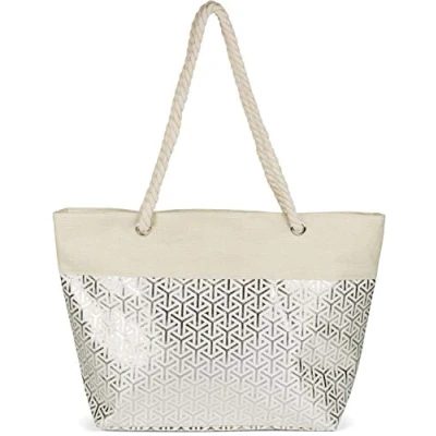 Imagen de styleBREAKER Damas XXL Gran bolso de playa con patrón metálico infinito y cremallera, hombro, comprador 02012347, color:Beige Plata