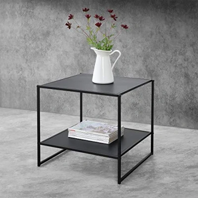 Imagen de [en.casa] Mesa Baja 51cm x 53cm de Noche Centro Estructura Metal té Café Resistente a los arañazos Negro