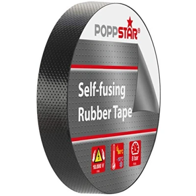 Imagen de POPPSTAR cinta aislante de autofusión universal, eléctrica y sellado, (10 m x 19 mm 0,76 mm), 1 rollo, color negro