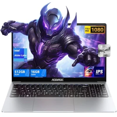 Imagen de ACEMAGIC Ordenador Portátil 15,6 Pulgadas,Nuevo Procesador lntel Alder Lake N97(Más rápido Que N100/N95,hasta 3.6 GHz),16 GB RAM 512 SSD Gaming Computadora,Plegado de180,Delgada y Liviana