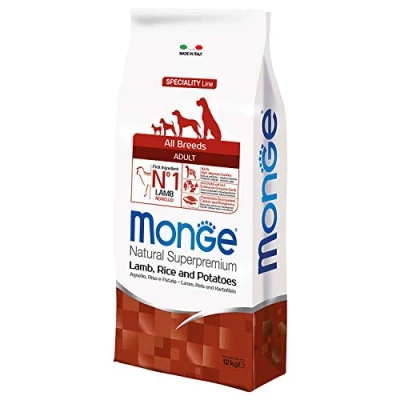 Imagen de Monge Natural Superpremium Adult para Perros Todas Las Razas (Alimentos Secos con Cordero, arroz y Patatas, Muy Rico en Fibra vitaminas, 12 kg)