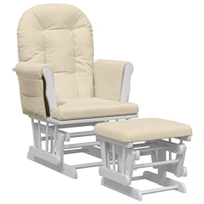 Imagen de vidaXL Sillón de Lactancia con Taburete Tela Blanco Crema