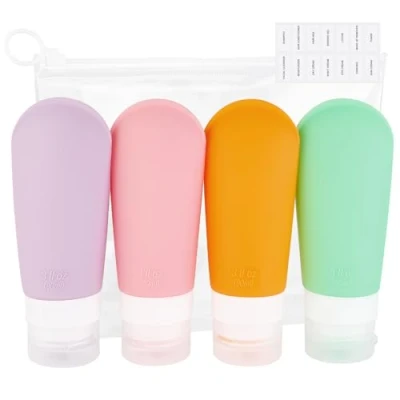 Imagen de AiQInu Botes Viaje Rellenables 90ml, 4 Piezas Botellas de Silicona Prueba Fugas para Champús, Lociones y Artículos Tocador, FDA Certificado Sin BPA