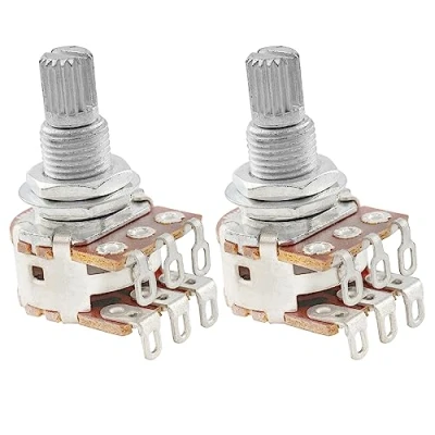 Imagen de Musiclily Pro Aluminio Mini Tamaño Métrico Blend Pots MN250K Dual Balance Potenciómetros con Detent Central para Guitarra (Set de 2)