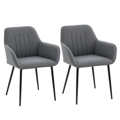 Imagen de HOMCOM Pack de 2 Sillas Comedor Decorativas Tapizadas en Lino Cocina con Respaldo Reposabrazos y Patas Metal para Salón 59,5x56,5x81 cm Gris Oscuro