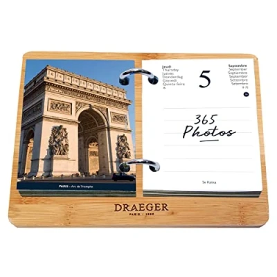 Imagen de DRAEGER PARIS Efemérides Agenda Box Yvon Francia Enero Dic 2024 Base de bambú 365 días hojas Diario oficina 7 idiomas Papel certificado FSC®, Impreso con tintas vegetales