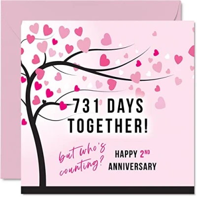 Imagen de Stuff4 Divertida tarjeta de aniversario algodón para esposa o marido, 731 días juntos, regalos I Love You, tarjetas feliz segundo boda pareja, felicitación