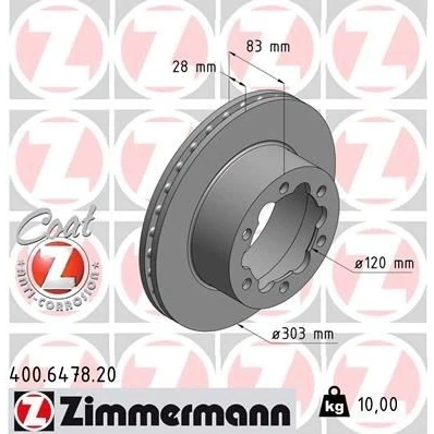 Imagen de ZIMMERMANN COAT Z 400.6478.20 Disco de freno 303 28 6/6 6 145 ventilación interna revestido altamente carbonizado VOLKSWAGEN: Crafter 30 50 Furgón