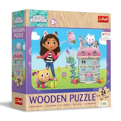 Imagen de Trefl Puzle de Madera: Gabby&#039;s Dollhouse, La Alegre Gabby con Amigos 24 Piezas, Rompecabezas Wooden Puzze, Bordes Redondeados, Diseño Decorativo en el Reverso, para niños a Partir 3 años