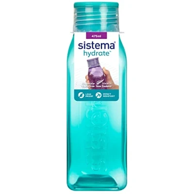 Imagen de Sistema Botella de agua cuadrada 475 ml sin BPA Tapa hermética Lados que facilitan agarre Colores variados