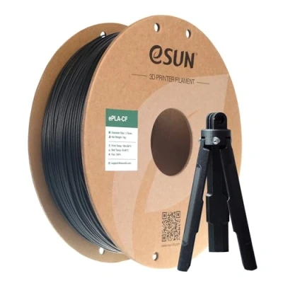 Imagen de eSUN Filamento PLA 1.75mm, ePLA CF Relleno de Fibra Carbono Precisión Dimensional +/ 0.03mm, Carrete 1KG (2.2 LBS) Materiales Impresión 3D para Impresoras FDM,Negro