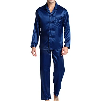 Imagen de Conjunto de pijama satén para hombre, azul marino, XL