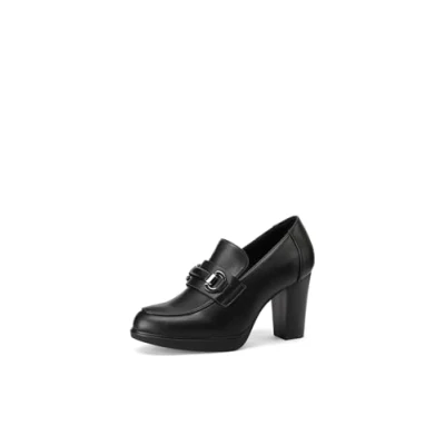 Imagen de QUEEN HELENA Mocasines de tacón francés con hebilla casual elegantes para mujer X31 115, Negro , 39 EU