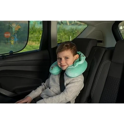 Imagen de Cartrend Almohada Cervical Hero​​ con Agradable Relleno de Espuma viscoelástica, diseño Multicolor para niños, Funda extraíble, Capucha, 1 Unidad, Color Menta