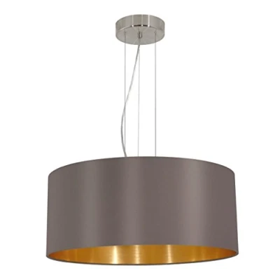 Imagen de EGLO lámpara de techo Maserlo, colgante textil 3 focos, luz acero y tela, color níquel mate, capuchino, oro, portalámparas E27, diámetro 53 cm