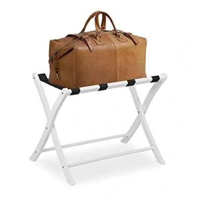 Imagen de Relaxdays Soporte Madera, Reposa Plegable, Porta equipajes, Estante Maletas, 5x48cm, Blanco, 52,5x66,5x48 cm