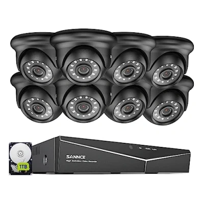 Imagen de SANNCE 2MP Kit de Cámara Vigilancia 8CH DVR y 8 Cámaras Video IP66 Impermeable Visión Nocturna 1TB HDD