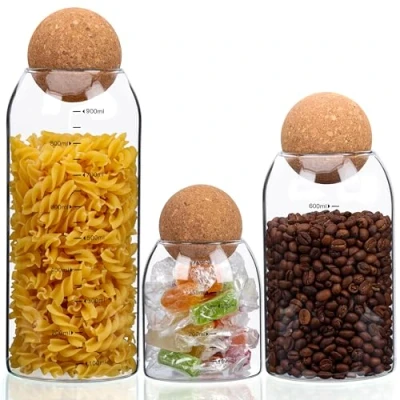 Imagen de BELLE VOUS Set de Tarros Cristal con Tapa 3x Botes Cocina y Despensa Corchos Frascos Hermeticos Almacenaje Alimentos Recipientes Herméticos Tapers Vidrio