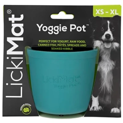 Imagen de LICKIMAT Yoggie Pot Distracción, diversión y enriquecimiento. Dispensador de golosinas goma larga duración para todos los tamaños perros alimentador lento pequeños. Lo más