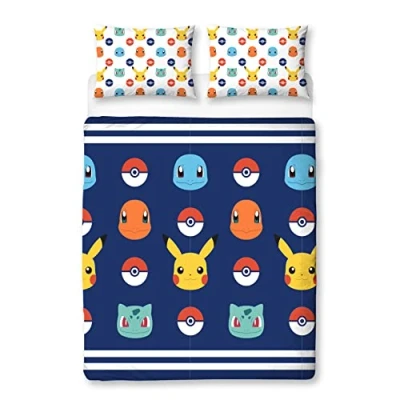Imagen de Pokemon Juego de Funda edredón con Licencia Oficial, Cama Reversible 2 Caras Almohada a Juego, Individual