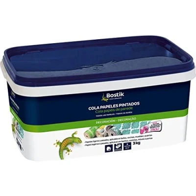 Imagen de BOSTIK Cola Papeles PINTADOS Rosa, Papel Pintado Pared, Adhesivo para Empapelar, Acabado Final Transparente, Todo Tipo de Pintados, Resistente a la Humedad, Listo Usar, Bote 3 kg