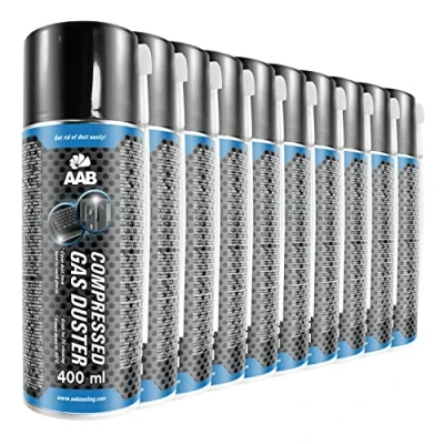 Imagen de 10 x AAB Spray de Aire Comprimido 400ml para Limpiar Teclados, Ordenadores, Copiadoras, Cámaras, Impresoras y Otros Equipos Eléctricos, Efectividad Limpieza sin CFC&#039;s, Eliminación Polvo, PC