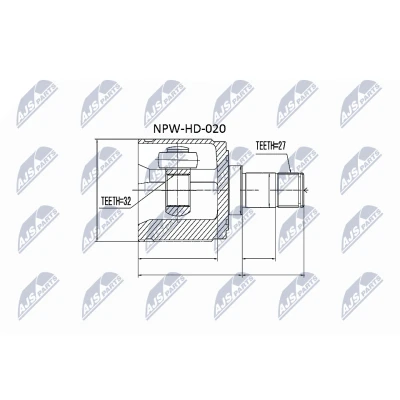 Imagen de NTY NPW HD 020 Junta Homocinética Eje delantero, derecha, lado de engranaje HONDA: CIVIC 7 Hatchback, 8 Accord Limousine