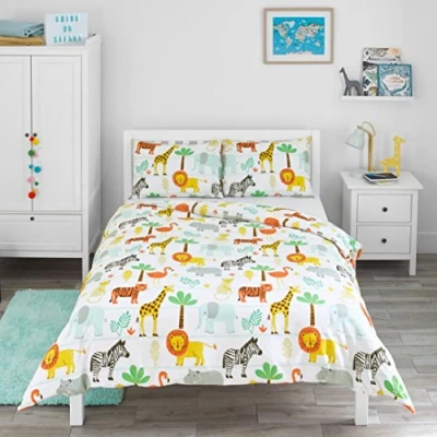 Imagen de Bloomsbury Mill Juego de Funda Nórdica Cama 105 para Niños y Niñas Animales la Jungla/Safari Edredón Reversible 2 Almohadas Infantil 200 x cm