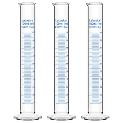 Imagen de Labasics 3 Pack Vidrio de Borosilicato 100 ml Pared Gruesa Cilindro Graduado Medición