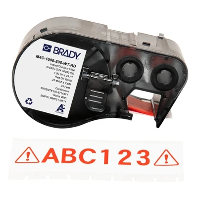 Imagen de Brady M4C 1000 595 WT RD cinta vinilo rojo sobre blanco 25,4 mm x 7,62 m (original)