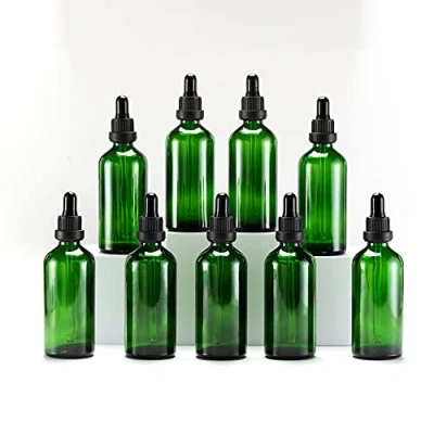 Imagen de YIZHAO Verde Frasco Cuentagotas Cristal 100ml, con Goteros Cristal, para Aceite Esencial, Laboratorio, Aromaterapia, Fragancia, Masaje, Cosméticos, Viajes 9Pcs