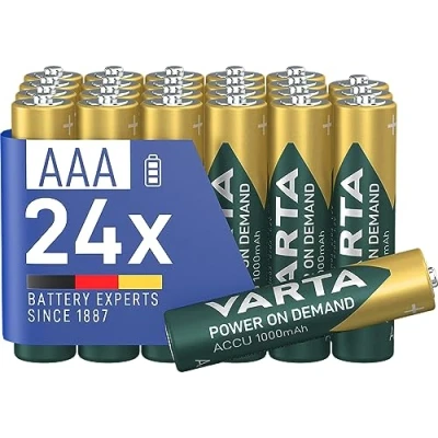 Imagen de VARTA Pilas AAA, recargables, paquete de 24, Recharge Accu Power on Demand, batería recargable, 1000 mAh Ni MH, sin efecto memoria, precargadas, listas para usar
