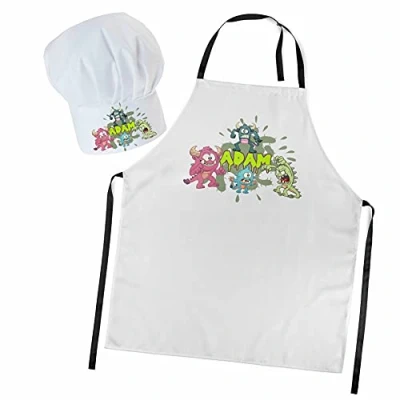 Imagen de Gorro Cocinero + Delantal de Cocina para niños niño Bebé ajustable con velcro Chef nombre/con texto Criaturas [099]