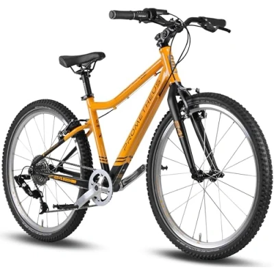 Imagen de PROMETHEUS BICYCLES Pro Bicicleta 24 Pulgadas niños Aluminio niño niña de 7 años Super Ligera Cambio SRAM X4 8 velocidades Negro Mate y Naranja