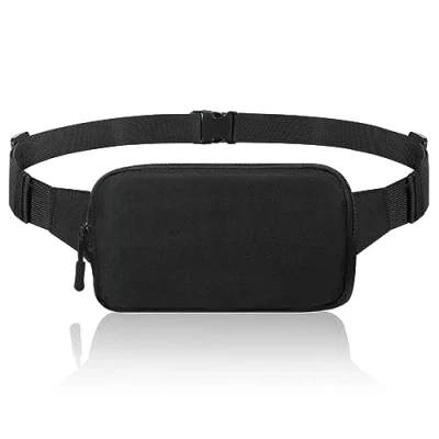 Imagen de MoKo Riñonera Deportiva para Hombre Mujer, Cinturón Running Universal con Correa de Bandolera Ajustable y Cremallera Deporte Senderismo Ciclismo Viaje, Bolsa Cintura Nylon, Negro