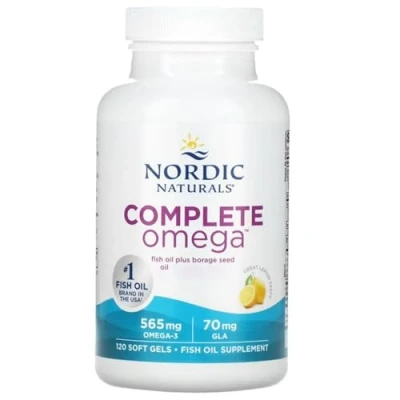 Imagen de Nordic Naturals Complete Omega 3, 565mg, Con aceite de borraja y GLA, 120 Cápsulas blandas, Sabor limón, Testado en Laboratorio, Sin Soja, Gluten, No GMO