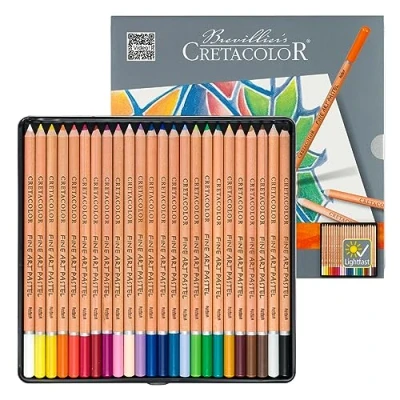 Imagen de CRETACOLOR lápices pastel, para papel granulado y tintado, difuminables, combinables, en estuche metálico, se pueden colorear con agua, 24 colores