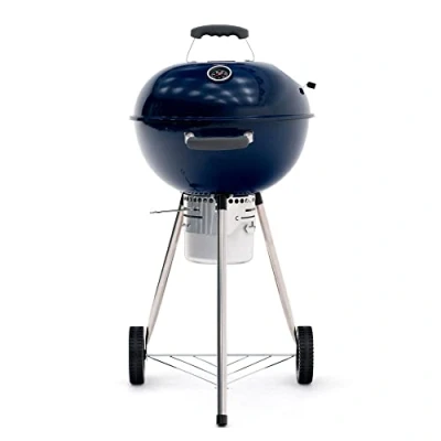 Imagen de KEKAI Barbacoa de Carbón Portátil con Ruedas Yellowstone 58x47x100 cm Acero Inoxidable Redonda Tapa Protectora y Encendedor Acabado Esmaltado en Azul