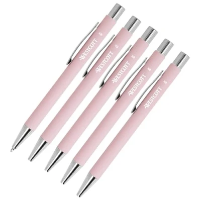 Imagen de Westcott Bolígrafo premium de 5 unidades, juego color rosa, aluminio, indelebles con tinta azul, grosor trazo XB 1,4 mm, E 745013 00