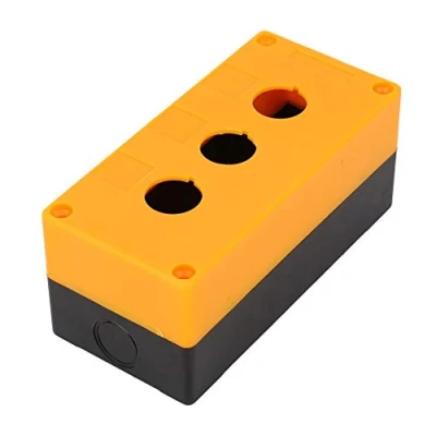 Imagen de caja de interruptores 22 mm BX3, protectora protección control interruptor botón tres orificios impermeable(Amarillo)